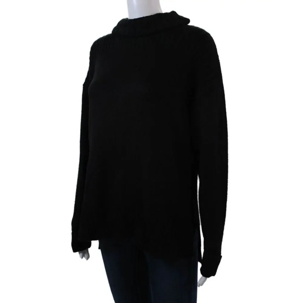 Renuar Womens Pocketed Cowl Neck Long Sleeve Knit Sweater Black Size XS